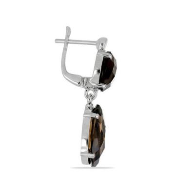 BUY 925 SILVER NATURAL SMOKY GEMSTONE BIG STONE EARRINGS